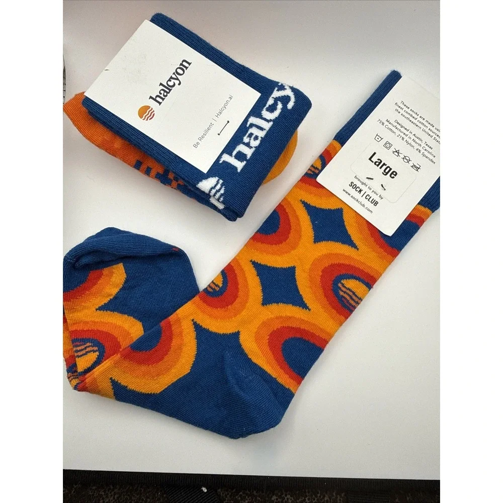 Halcyon Men's Socks Cotton/Nylon/Spandex Size Large-Orange,Blue,Red-Set  of2-NWT